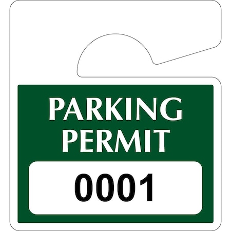 Lustre-Cal Heavy Duty Hanging Parking Permit Green 3in x 2.75in 55mil Plastic Serialized 001-050, 50PK 253812551G0001
